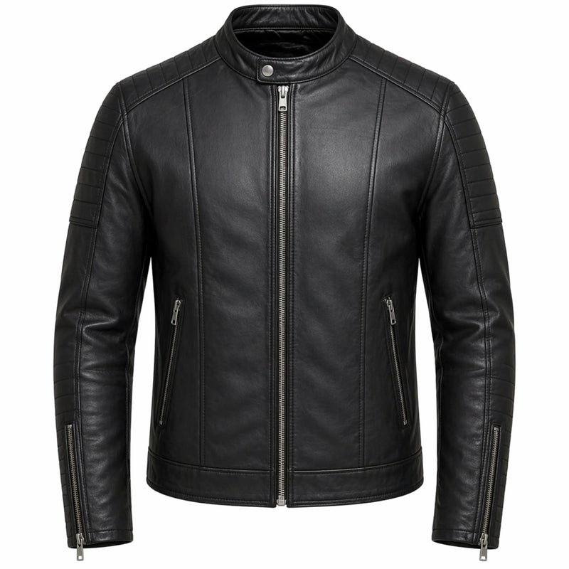 Men's black genuine leather biker motorcycle jacket by RXD Leather