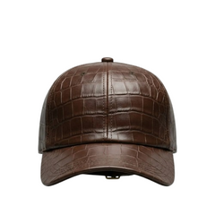 Leather Cap Dark Brown Crocodile Embossed Baseball Cap - RXD Leather 0050