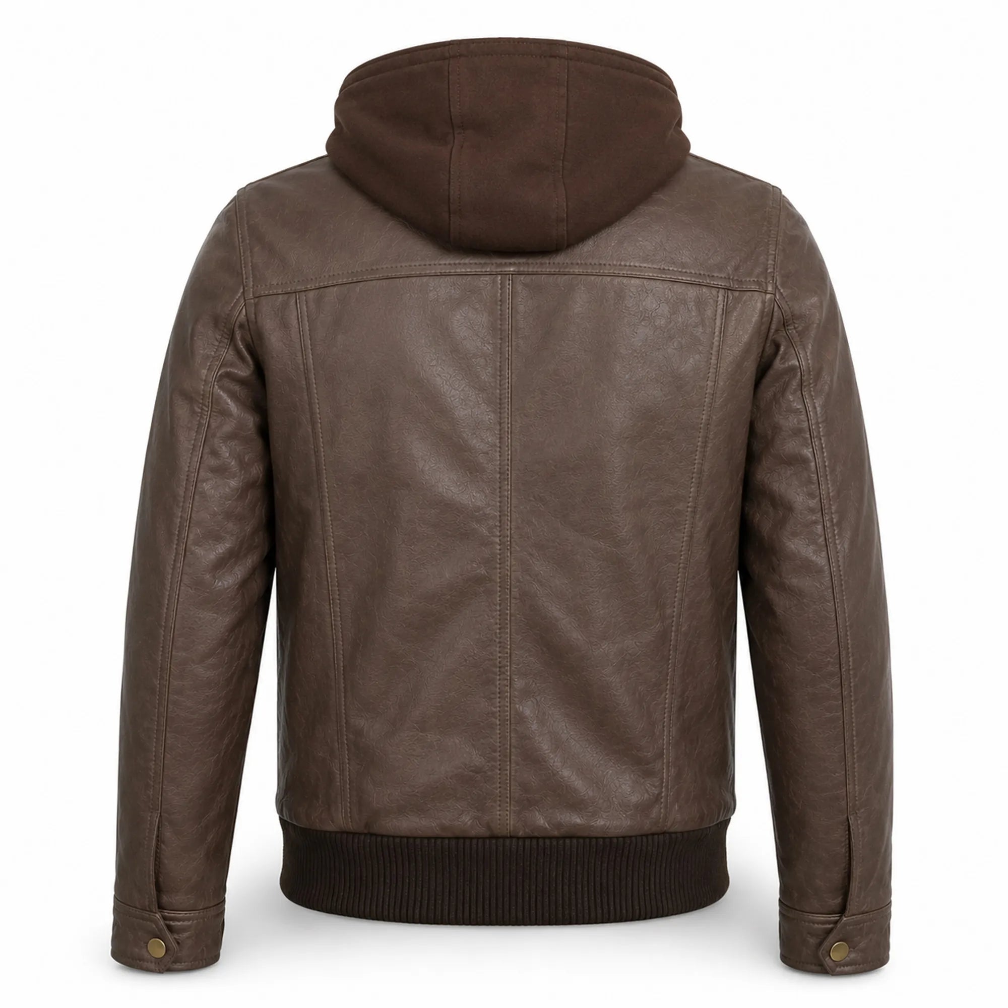 Men's Brown Leather Bomber Jacket with Hood Casual Winter Style Outfits - RXD Leather 00479 