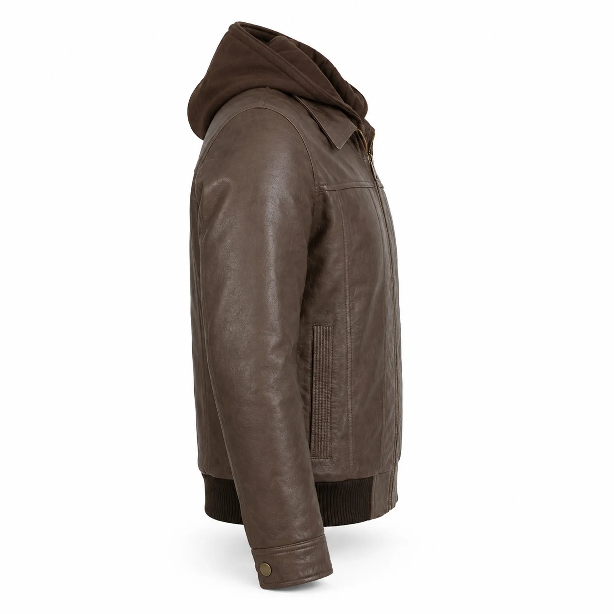 Men's Brown Leather Bomber Jacket with Hood Casual Winter Style Outfits - RXD Leather 00479 