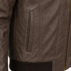 Men's Brown Leather Bomber Jacket with Hood Casual Winter Style Outfits - RXD Leather 00479 