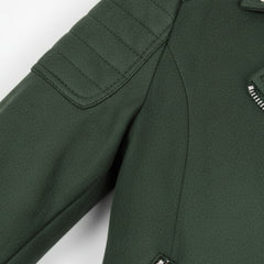Women's olive green suede biker jacket detail – RXD Leather