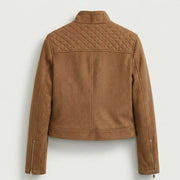 Women's tan faux suede jacket with patch pockets – RXD Leather