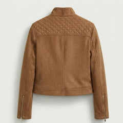 Women Tan Faux Suede Jacket Casual Short Fit Everyday Style - RXD Leather 00293 