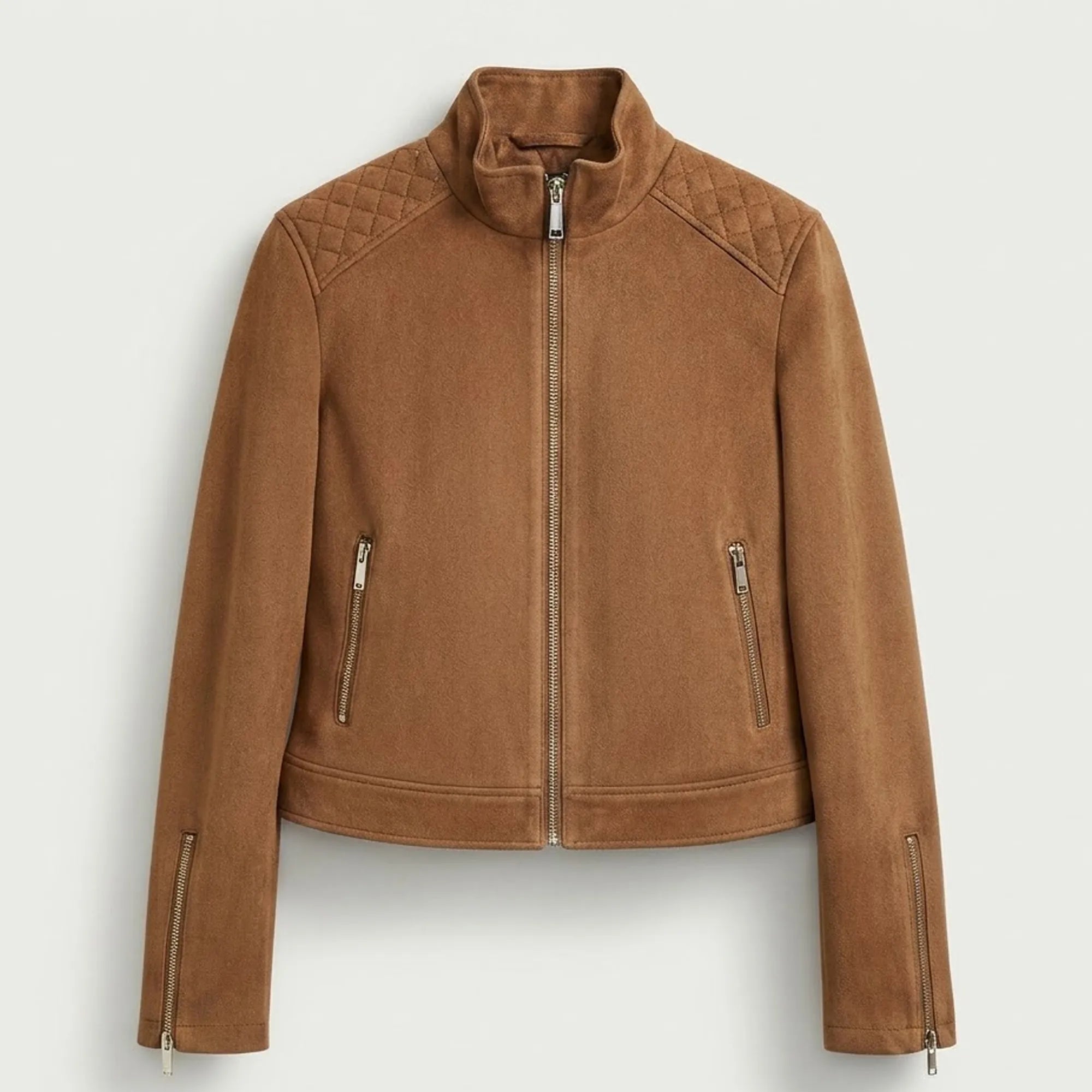 Women Tan Faux Suede Jacket Casual Short Fit Everyday Style - RXD Leather 00293 
