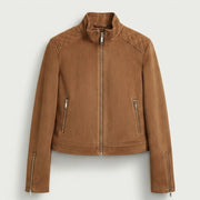 Women's tan faux suede jacket – RXD Leather