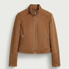 Women Tan Faux Suede Jacket Casual Short Fit Everyday Style - RXD Leather 00293 