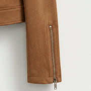 Women's tan faux suede jacket detail – RXD Leather