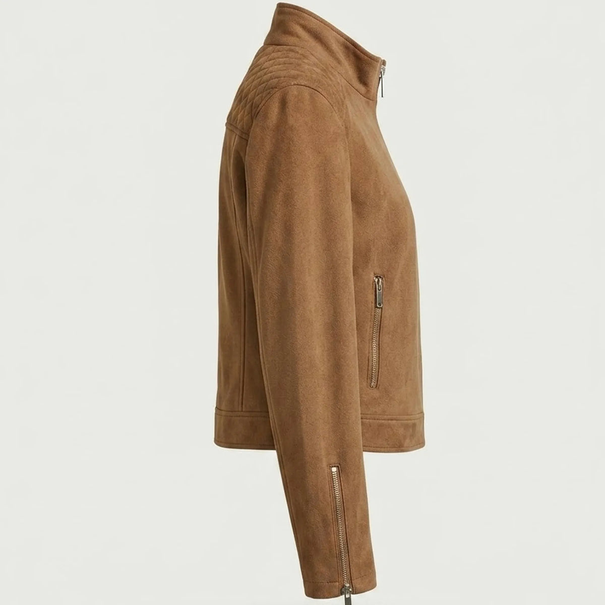 Women's short tan suede jacket with zip – RXD Leather