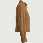 Women's short tan suede jacket with zip – RXD Leather