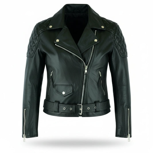 Women Black Brando Leather Biker Jacket Classic Moto Style Outfit - RXD Leather 0097 2000