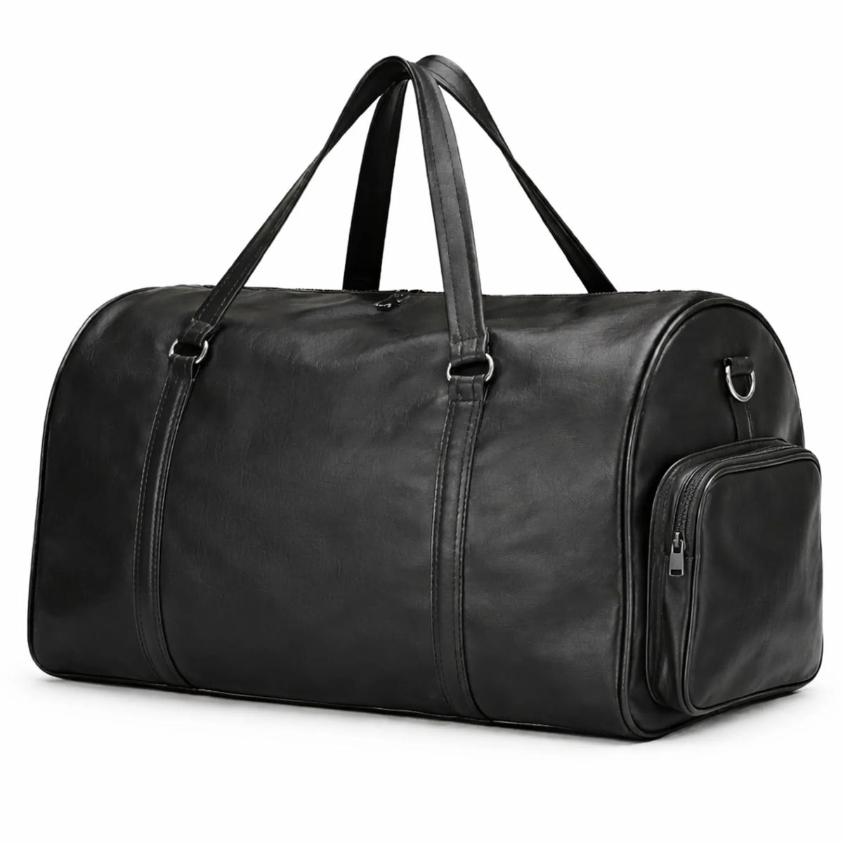 Black Leather Gym Duffle Bag with Side Pocket Travel Fitness Bag - RXD Leather 0042
