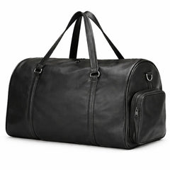 Black Leather Gym Duffle Bag with Side Pocket Travel Fitness Bag - RXD Leather 0042