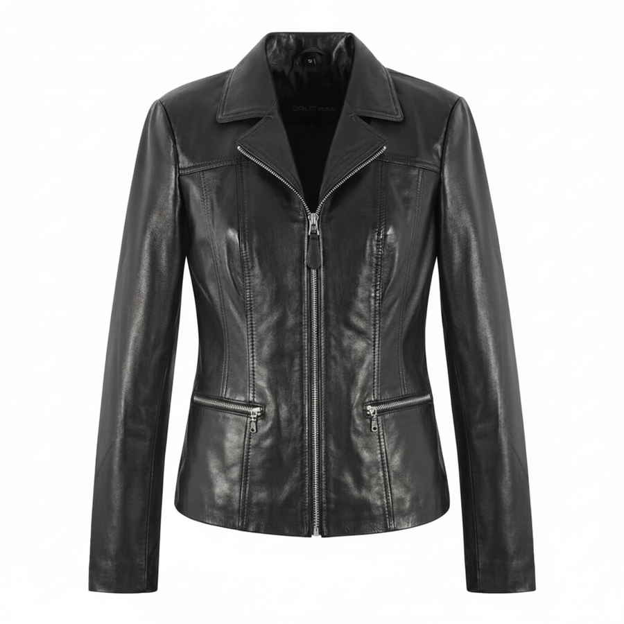 Women's black leather belted blazer – RXD Leather