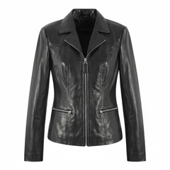 Women Black Leather Blazer Slim Fit Elegant Office Casual Style - RXD Leather 00391