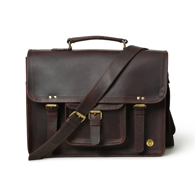 Vintage Brown Leather Laptop  Bag with Front Pocket & Strap - RXD Leather 0049