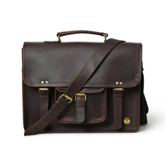 Vintage Brown Leather Laptop  Bag with Front Pocket & Strap - RXD Leather 0049