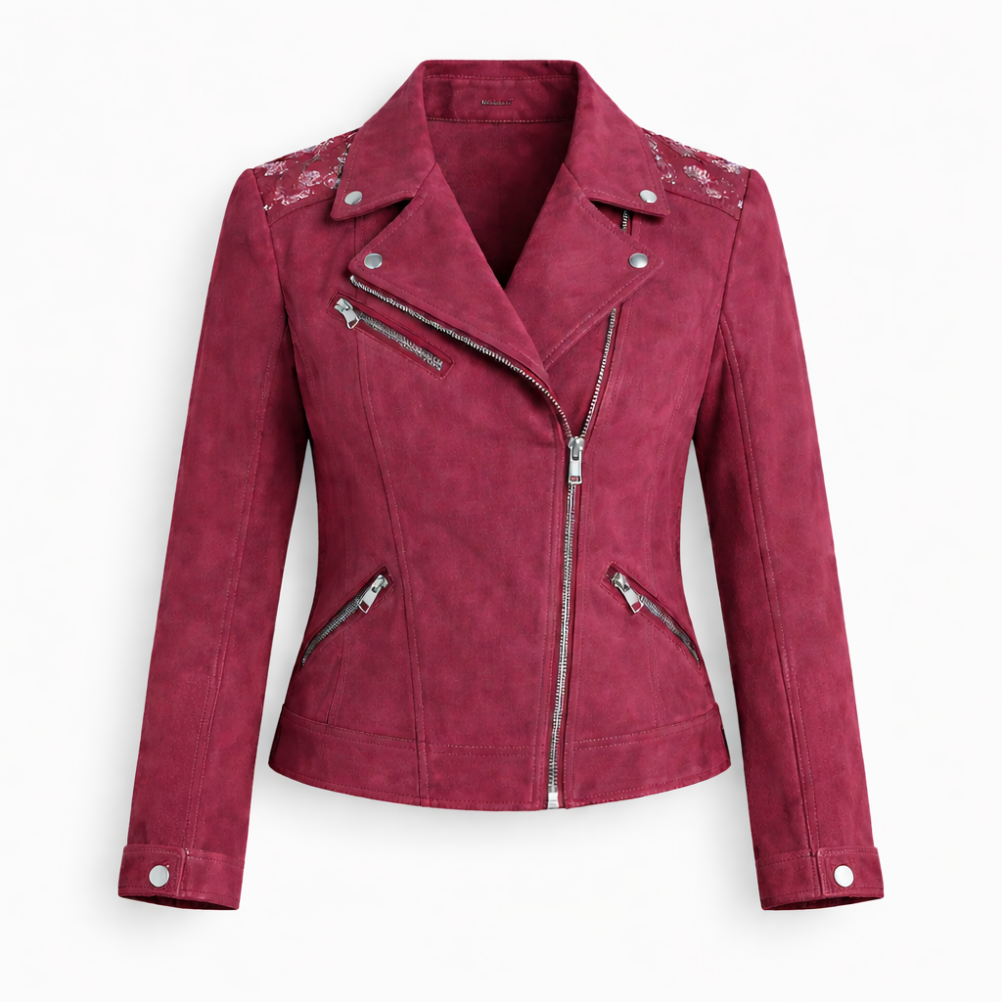 Women's Pink Real Suede Biker Leather Jacket Asymmetrical Zip Style - RXD Leather 00277