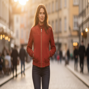 Women's wine red suede bomber jacket – RXD Leather