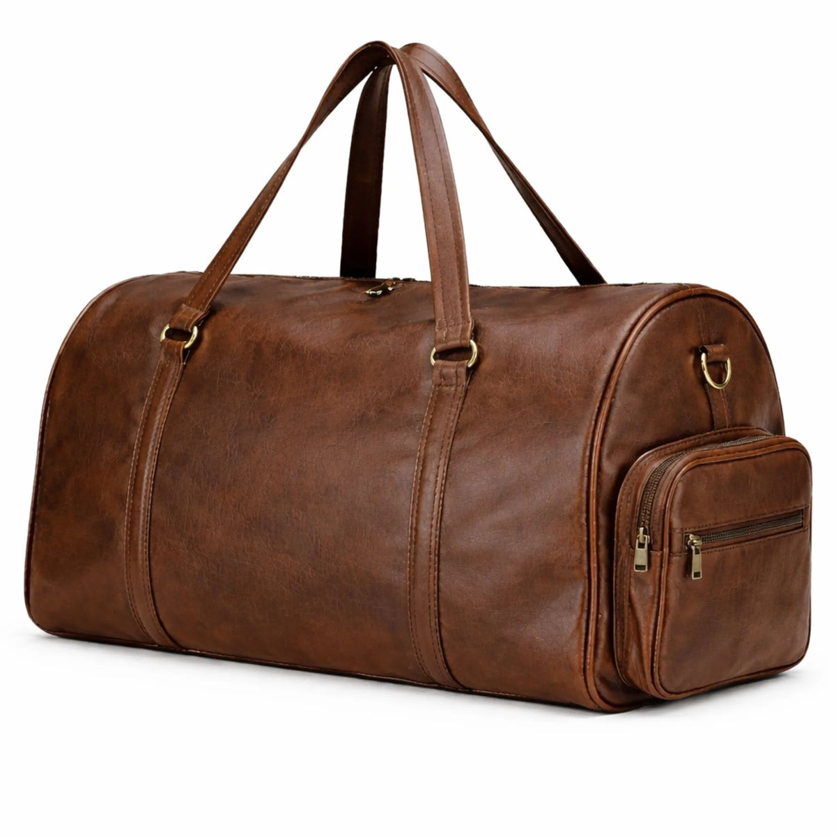 Brown Leather Gym Duffle Bag with Side Pocket Travel Fitness Bag - RXD Leather 0041