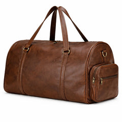 Brown Leather Gym Duffle Bag with Side Pocket Travel Fitness Bag - RXD Leather 0041