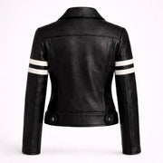 Women's black leather biker jacket with zip – RXD Leather