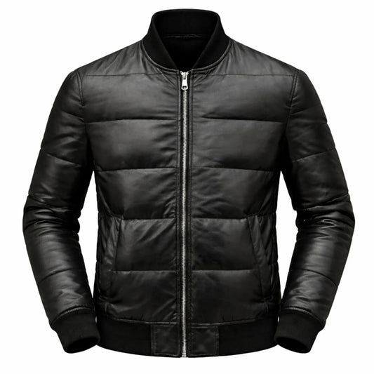 Mens Black Leather Puffer Jacket Shiny Winter Streetwear Style Outfits - RXD Leather 0025 2000
