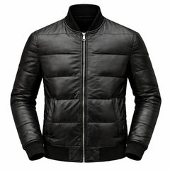 Mens Black Leather Puffer Jacket Shiny Winter Streetwear Style Outfits - RXD Leather 0025