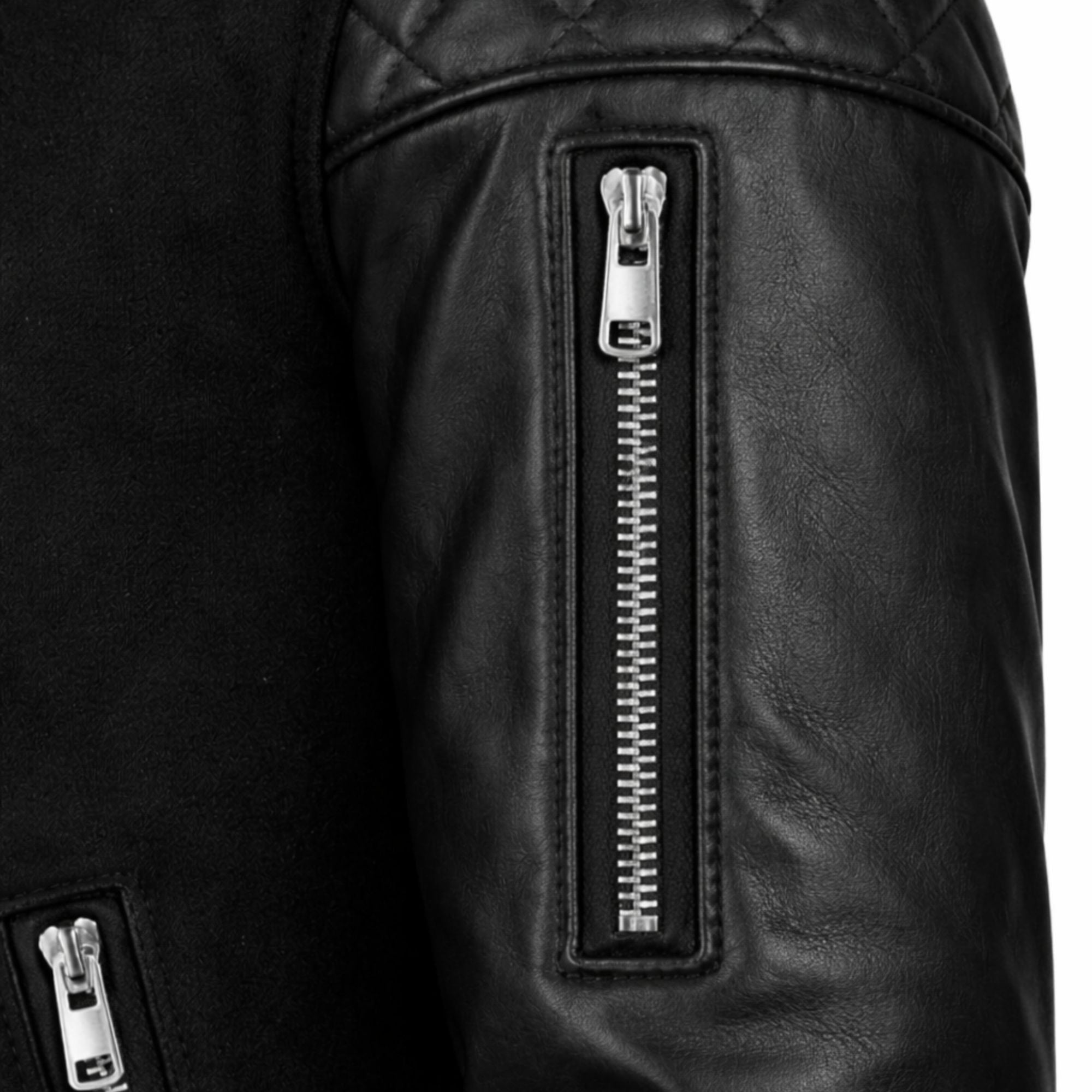 Women Black Varsity Jacket Sheepskin Leather Sleeve Style - RXD Leather 00329