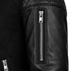 Women Black Varsity Jacket Sheepskin Leather Sleeve Style - RXD Leather 00329