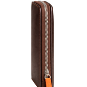 Brown orange zipped leather wallet detail – RXD Leather