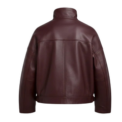 Maroon Leather womens puffer jacket  Outerwear Jacket - RXD Leather 007