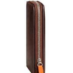 Leather Wallet Brown Orange Zipped Multi-Compartment - RXD Leather 0051