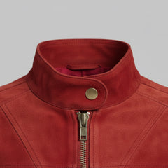 Women Red Suede Leather Bomber Moto Jacket Vintage Casual Fit - RXD Leather 00296 