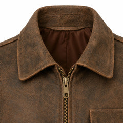 Women Brown Distressed Leather Bomber Jacket Vintage Casual Fit - RXD Leather 00438