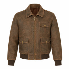 Women Brown Distressed Leather Bomber Jacket Vintage Casual Fit - RXD Leather 00438