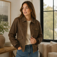 Women Brown Distressed Leather Bomber Jacket Vintage Casual Fit - RXD Leather 00438