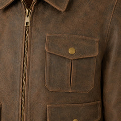Women Brown Distressed Leather Bomber Jacket Vintage Casual Fit - RXD Leather 00438