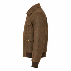 Women Brown Distressed Leather Bomber Jacket Vintage Casual Fit - RXD Leather 00438 