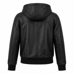 Women Black Hooded Leather Bomber Jacket Winter Casual Outfit - RXD Leather 00440 