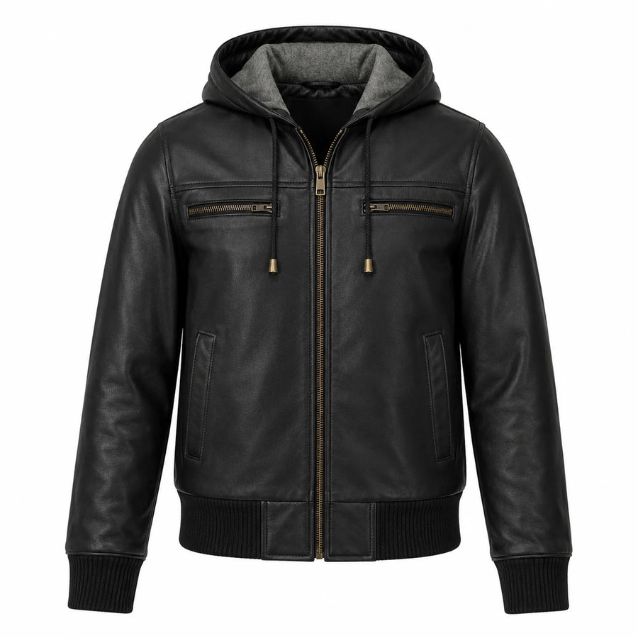 Women's black hooded leather bomber jacket – RXD Leather