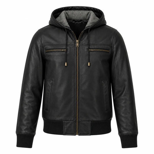 Women Black Hooded Leather Bomber Jacket Winter Casual Outfit - RXD Leather 00440 2000