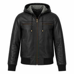 Women Black Hooded Leather Bomber Jacket Winter Casual Outfit - RXD Leather 00440