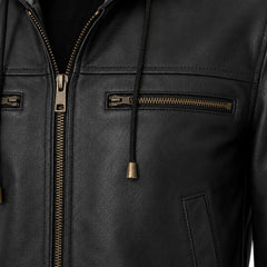Women Black Hooded Leather Bomber Jacket Winter Casual Outfit - RXD Leather 00440 