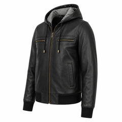 Women Black Hooded Leather Bomber Jacket Winter Casual Outfit - RXD Leather 00440 