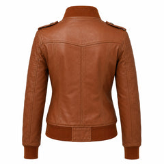 Women’s Brown Vintage Leather Bomber Jacket - RXD Leather 00441