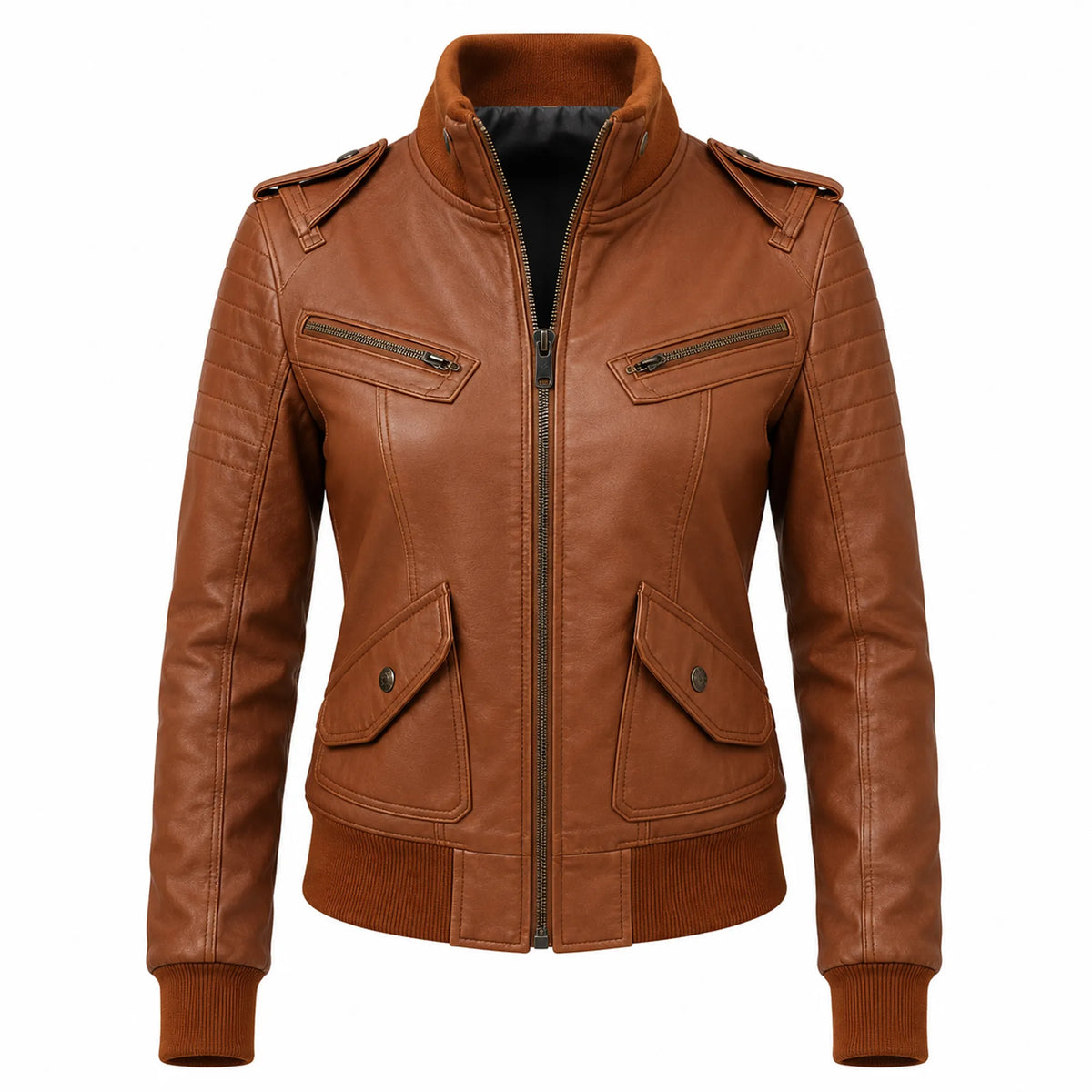 Women’s Brown Vintage Leather Bomber Jacket - RXD Leather 00441