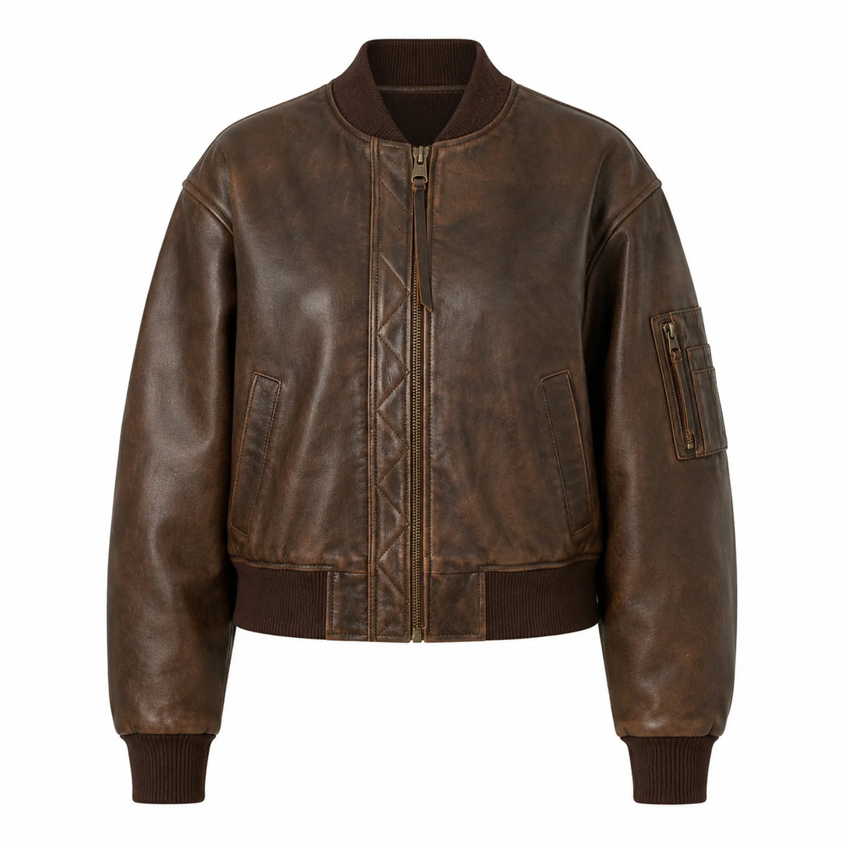 Women Brown Real Leather Bomber Jacket Vintage Casual Winter Fit - RXD Leather 00442