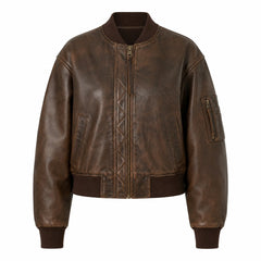 Women Brown Real Leather Bomber Jacket Vintage Casual Winter Fit - RXD Leather 00442