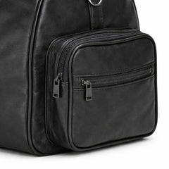 Black Leather Gym Duffle Bag with Side Pocket Travel Fitness Bag - RXD Leather 0042